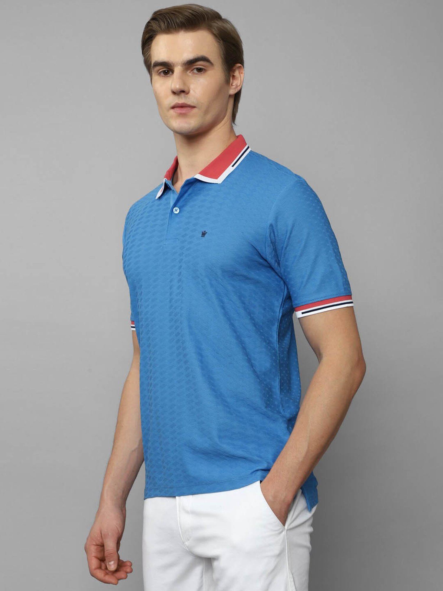 Louis Philippe Sport Blue Cotton Regular Fit Texture Polo T-Shirt