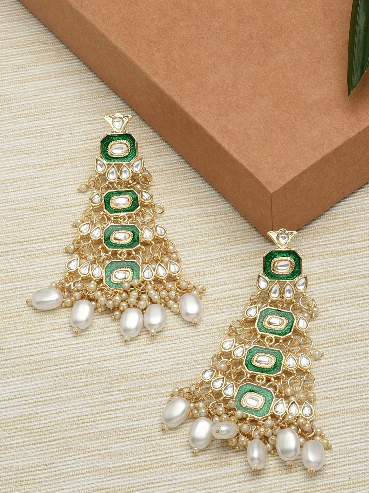 Zaveri Pearls Green Meenakari Ethnic Kundan Dangler Earrings - ZPFK11427