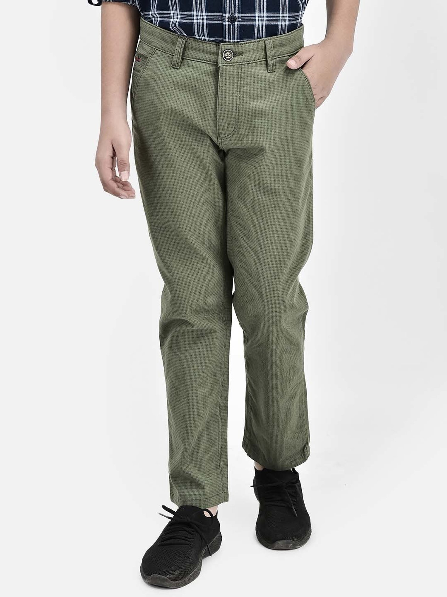 Crimsoune Club Boys Olive Cotton Printed Trousers