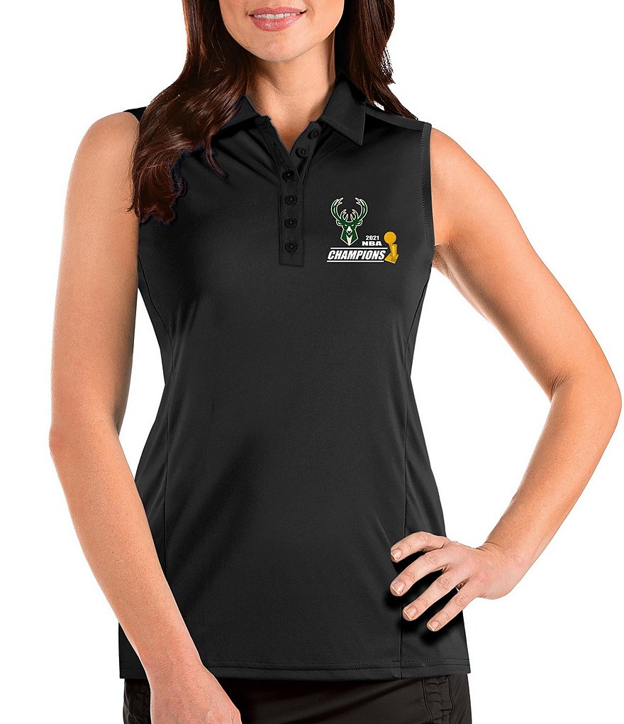 Antigua Women's Milwaukee Bucks 2021 NBA World Champions Tribute Sleeveless Polo Shirt