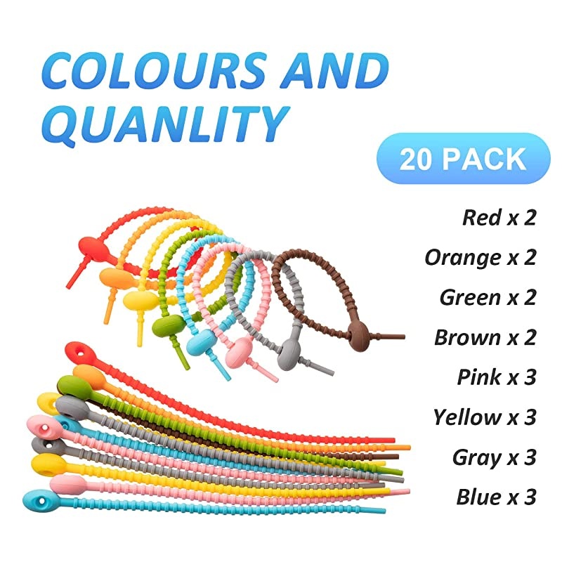 Pieces Colorful Silicone Ties Bag ClipCable Straps Bread Tie Reusable Rubber Twist Tie AllPurpose Silicone Ties Cable TiesSilicone CordHousehold Snake Ties Bag Sealing Clips