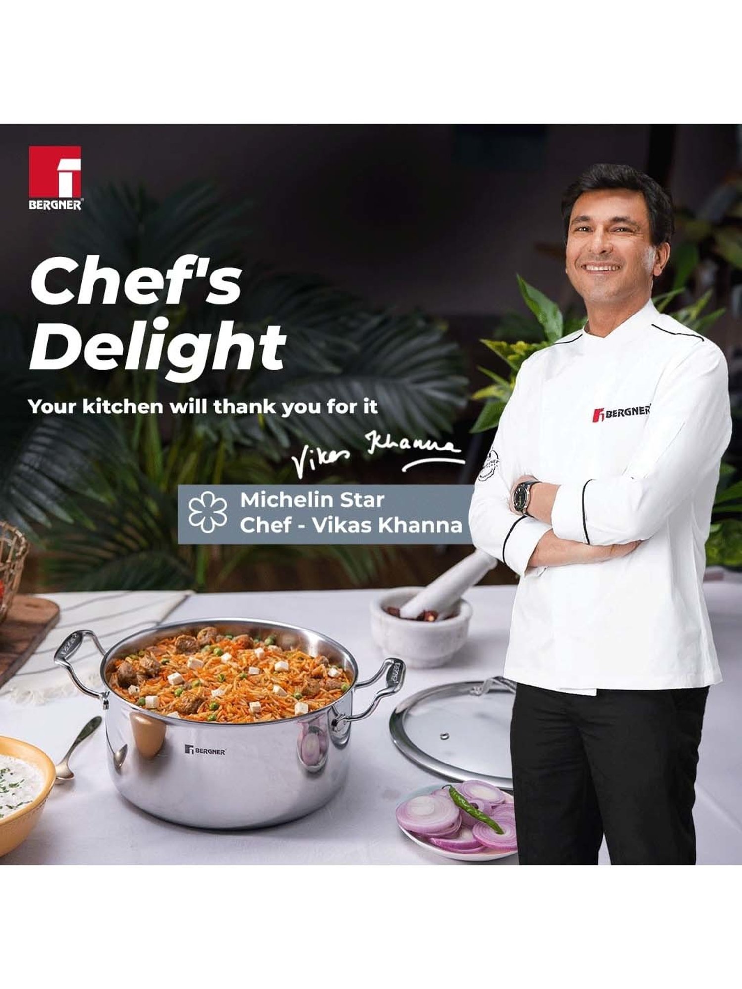 Bergner Hitech Triply Silver Stainless Steel Non Stick 28 cm Casserole With Glass Lid (8.2 L)