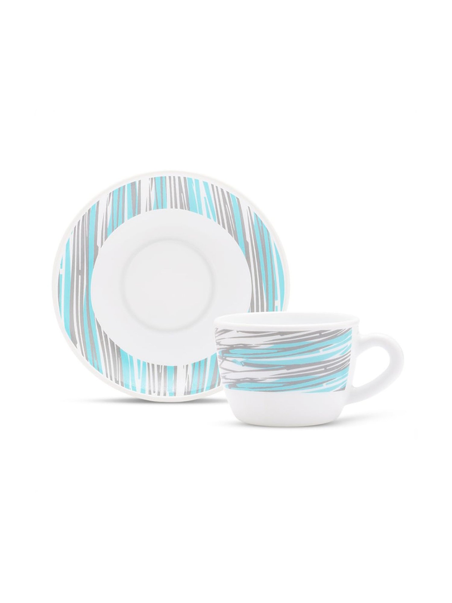 Larah by Borosil White Ceramic Opalware Cup and Saucer Set of 12 140ml