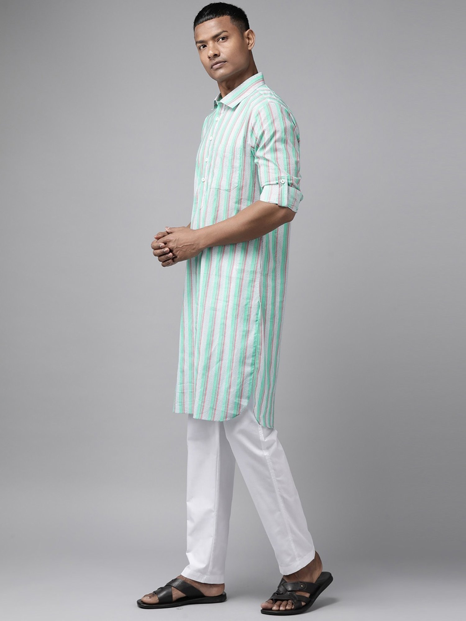 See Designs Green & White Cotton Regular Fit Printed Kurta Bottom Set