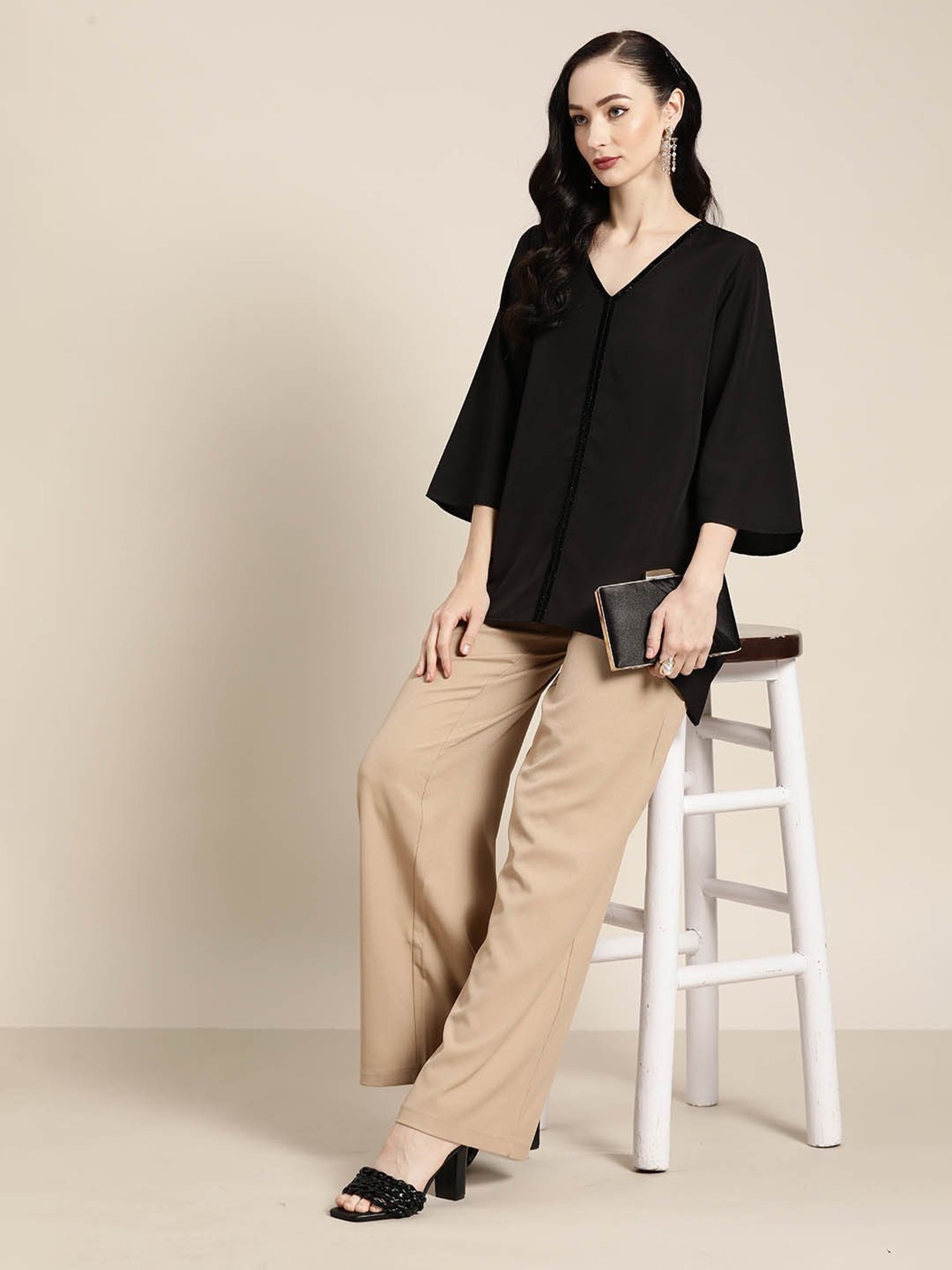 Qurvii Black Embellished Top