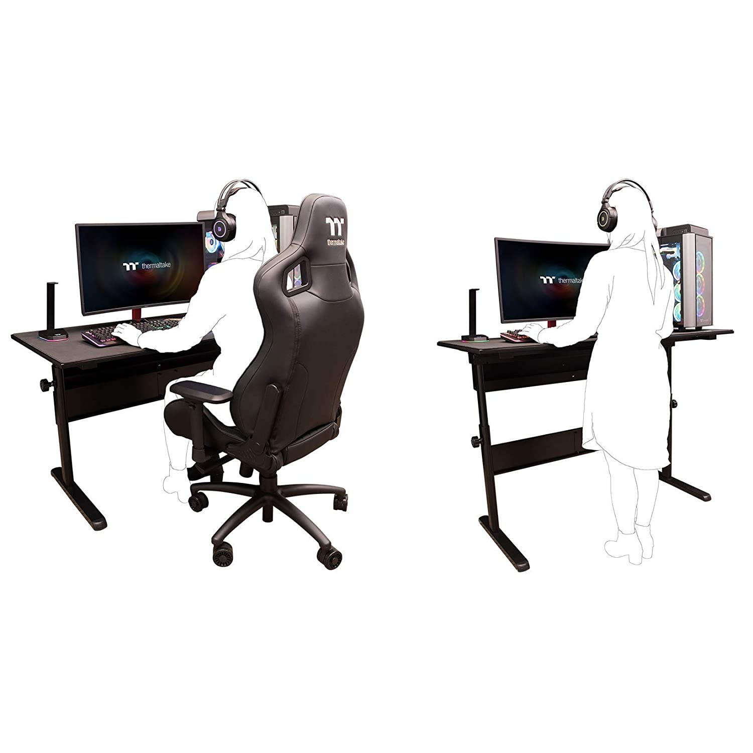 Thermaltake Tt Gaming Level 20 Gt Battlestation Computer Gaming Desk, Adjustable Heights, Scratch Resistant Surface, Full-Sized Desk Mat, GD-LBS-BRHANX-01