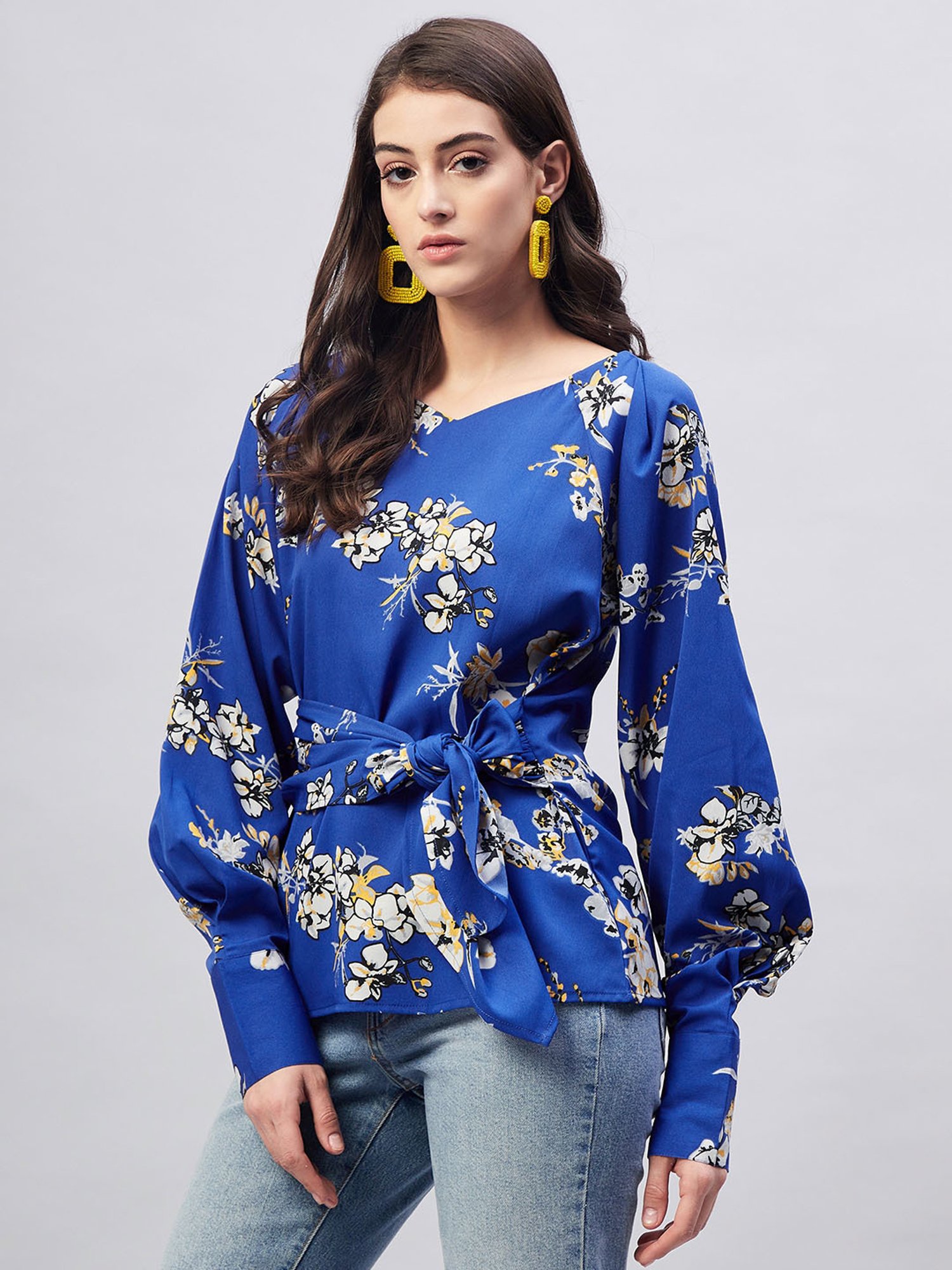 Rare Blue Floral Print Regular Fit Top