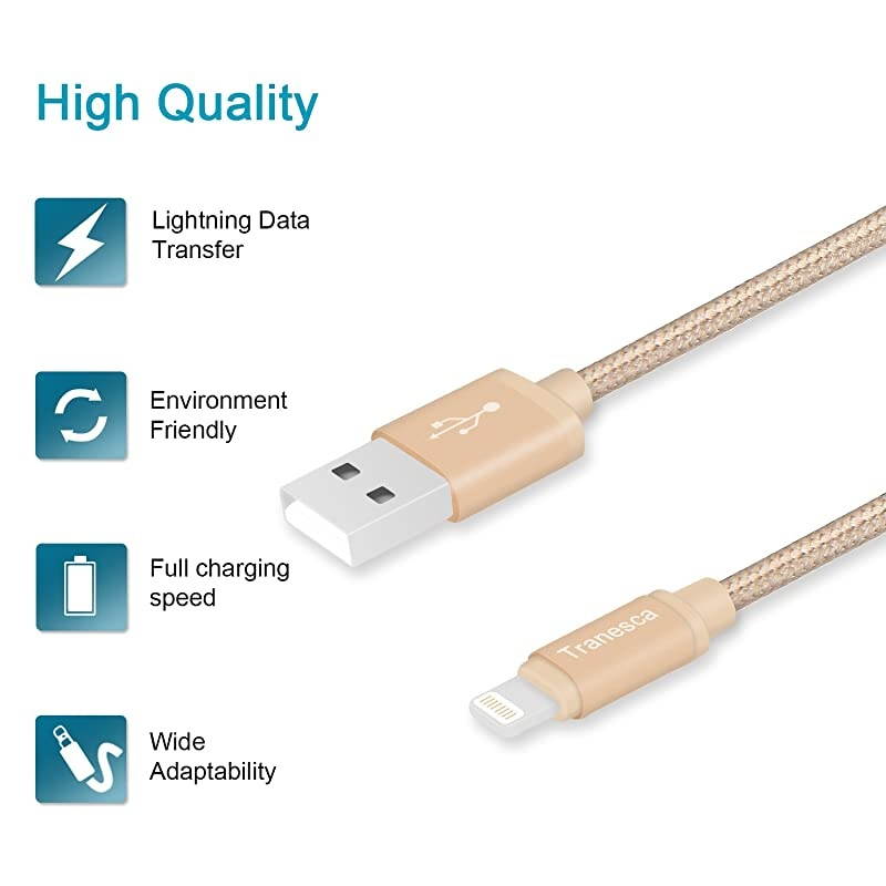 Compatible Dual USB Wall Charger with 6ft MFI Lighting Charging Cable for iPhone XiPhone 88 PlusiPhone 77 PlusiPhone 6iPadiPad Pro and More Gold