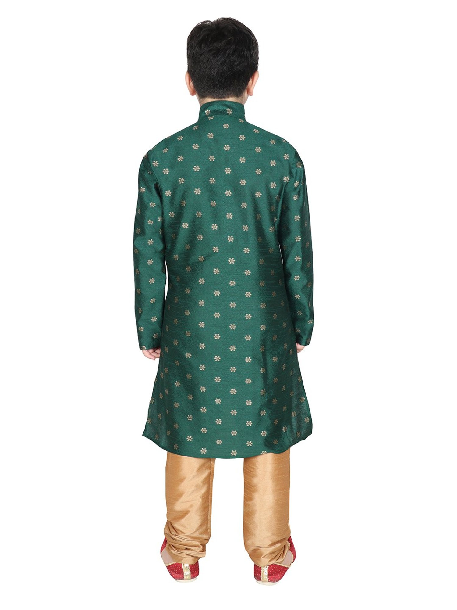 SG Yuvraj Kids Green & Gold Embroidered Full Sleeves Kurta with Pyjamas