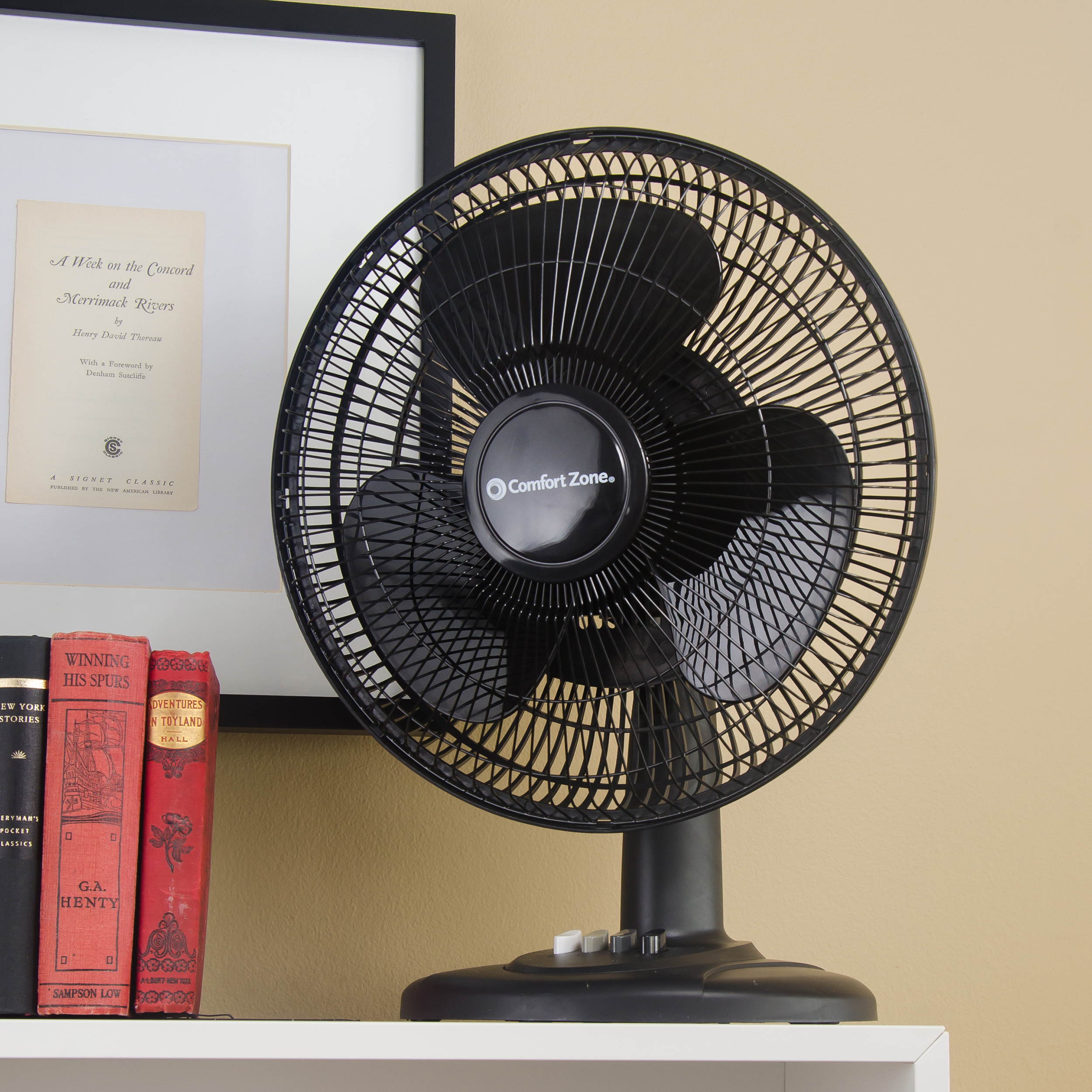 Comfort Zone CZ121BK 3-Speed 12-inch Oscillating Table Fan with Adjustable Tilt