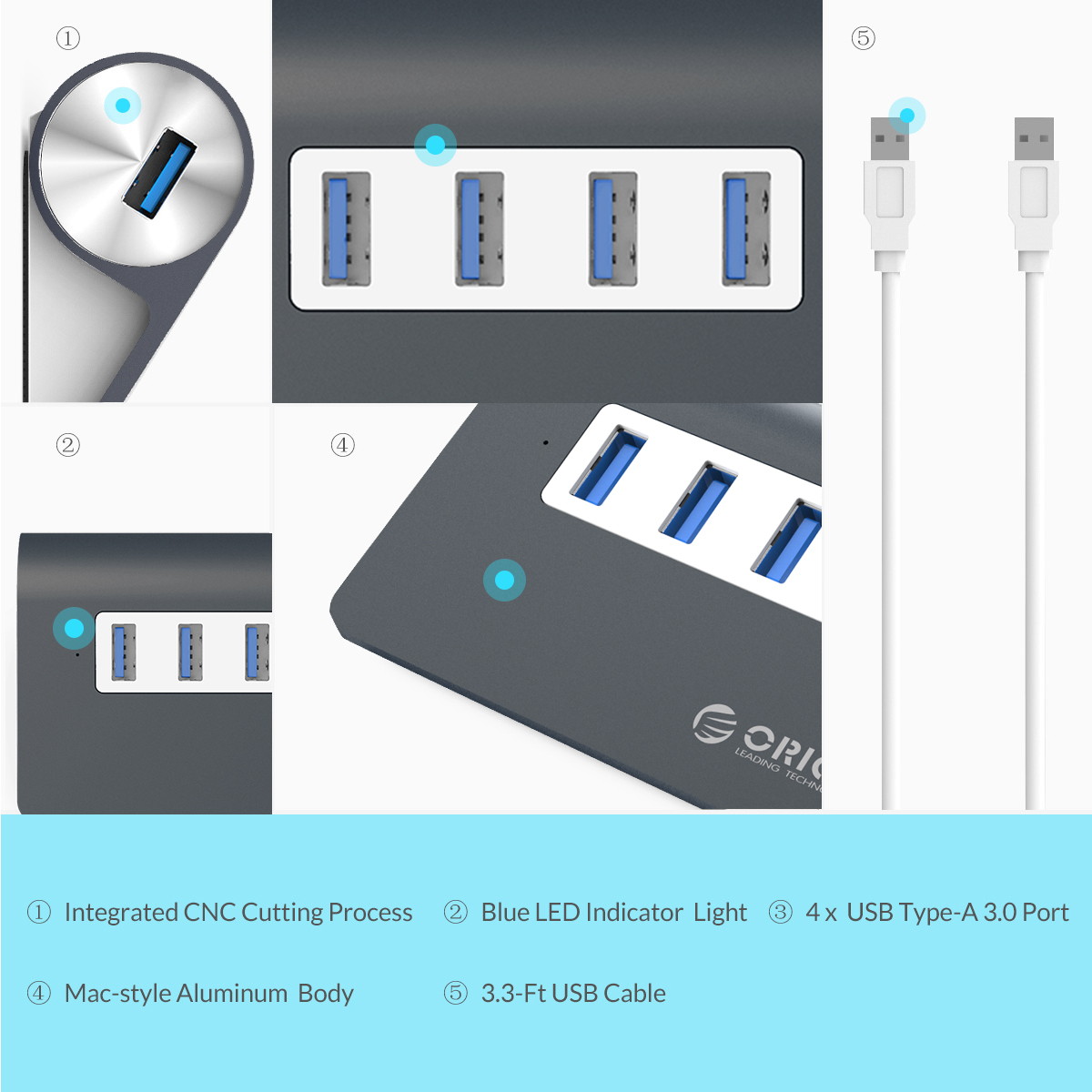 Madeng USB 3.0 HUB Adapter Extender Mini Splitter Box 3 Ports for PC Laptop Macbook Mobile Phone High Speed U Disk Reader