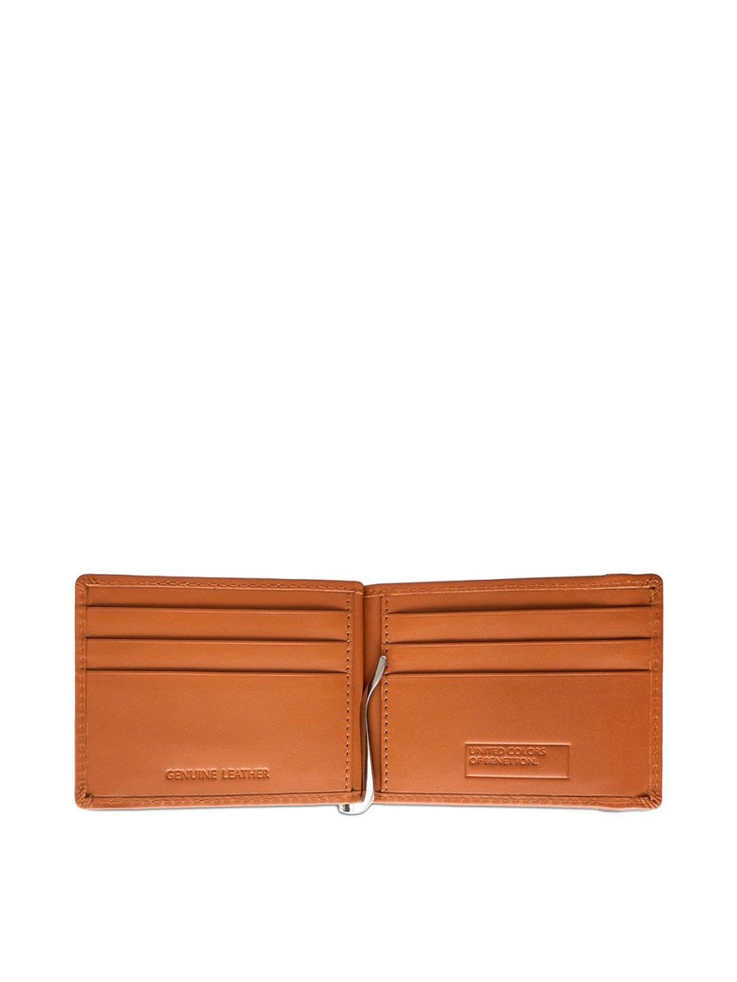 United Colors of Benetton Emberto Tan Leather Solid Money Clip Wallet