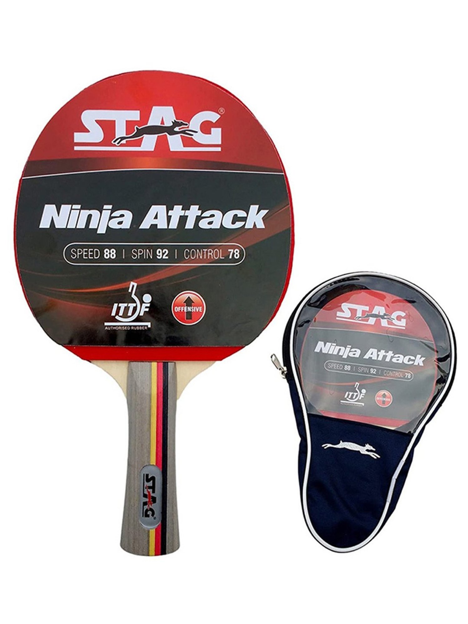 Stag Global Ninja Attack Advanced ITTF Approved Rubber Table Tennis Racquet (Multicolor)