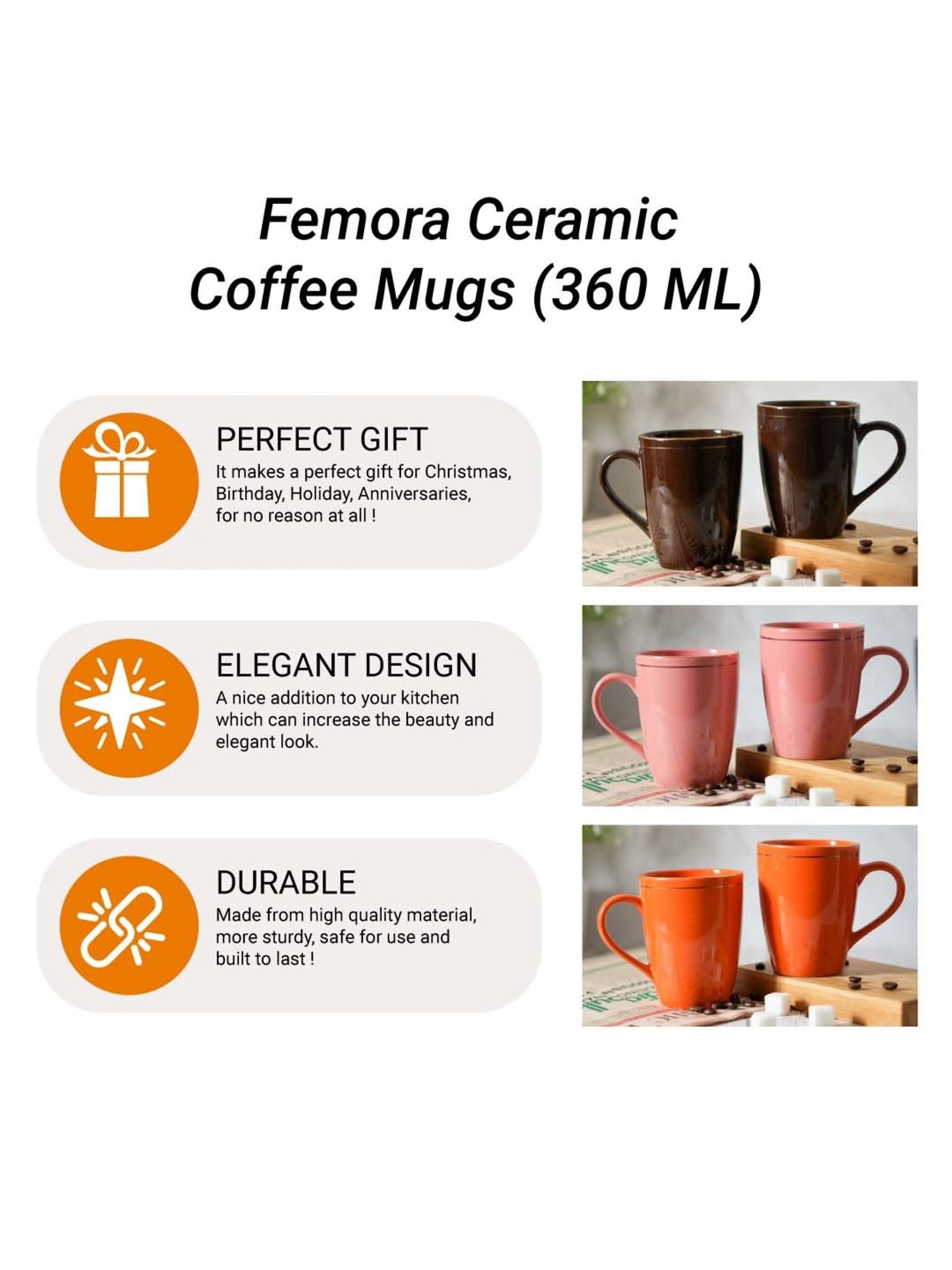 Femora Green Ceramic Coffee Mugs (0.36 L) - Set of 6