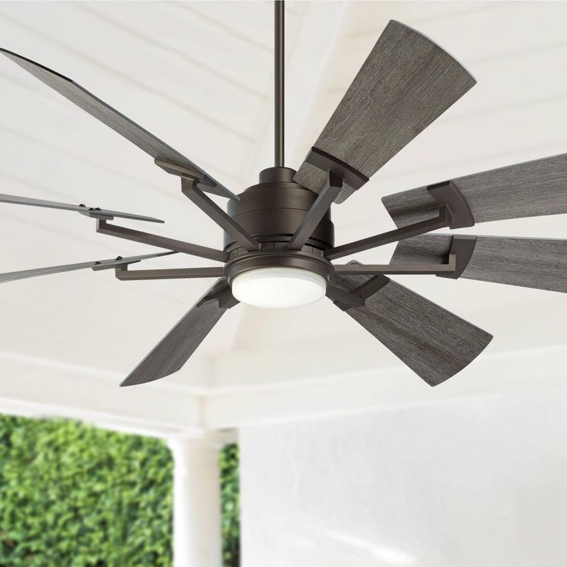72" Casa Vieja Industrial Rustic Outdoor Ceiling Fan with Light LED Dimmable Remote Bronze Gray Oak Opal Glass for Patio Porch