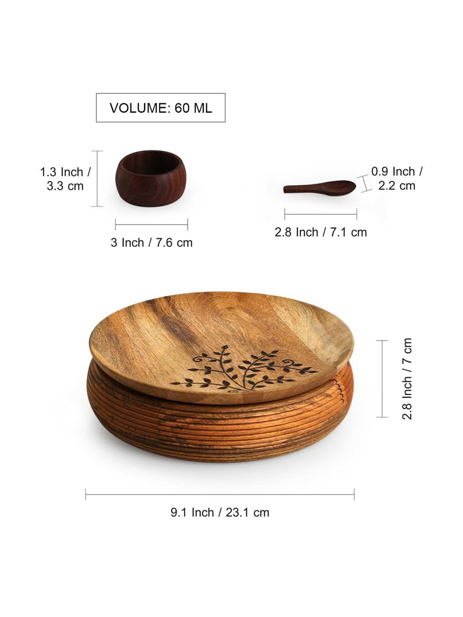 ExclusiveLane Light Brown Mango Wood Burnt Leaf Handcrafted Spice Box with Spoon & Containers