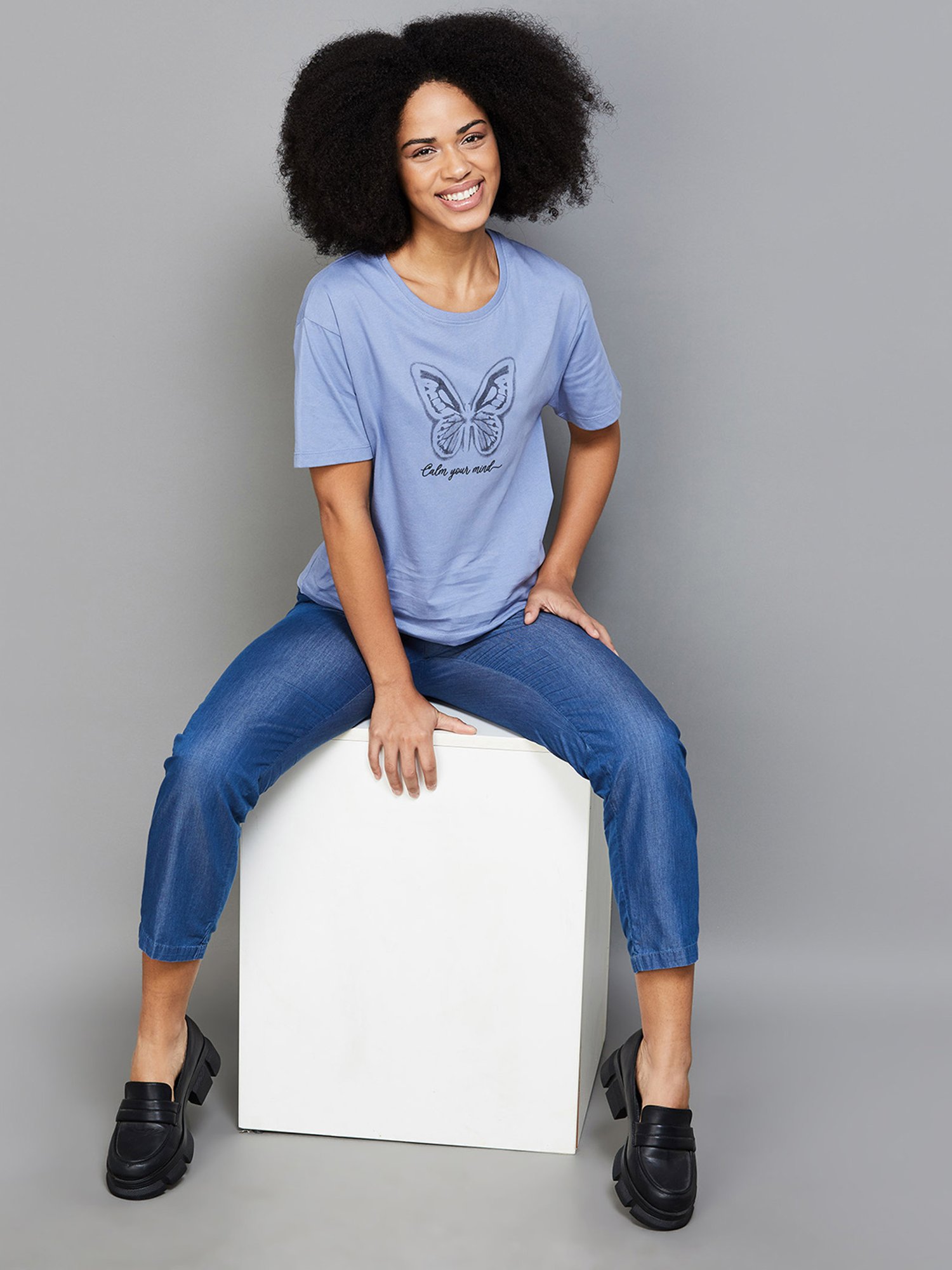 Fame Forever by Lifestyle Blue & Black Cotton Graphic Print T-Shirt