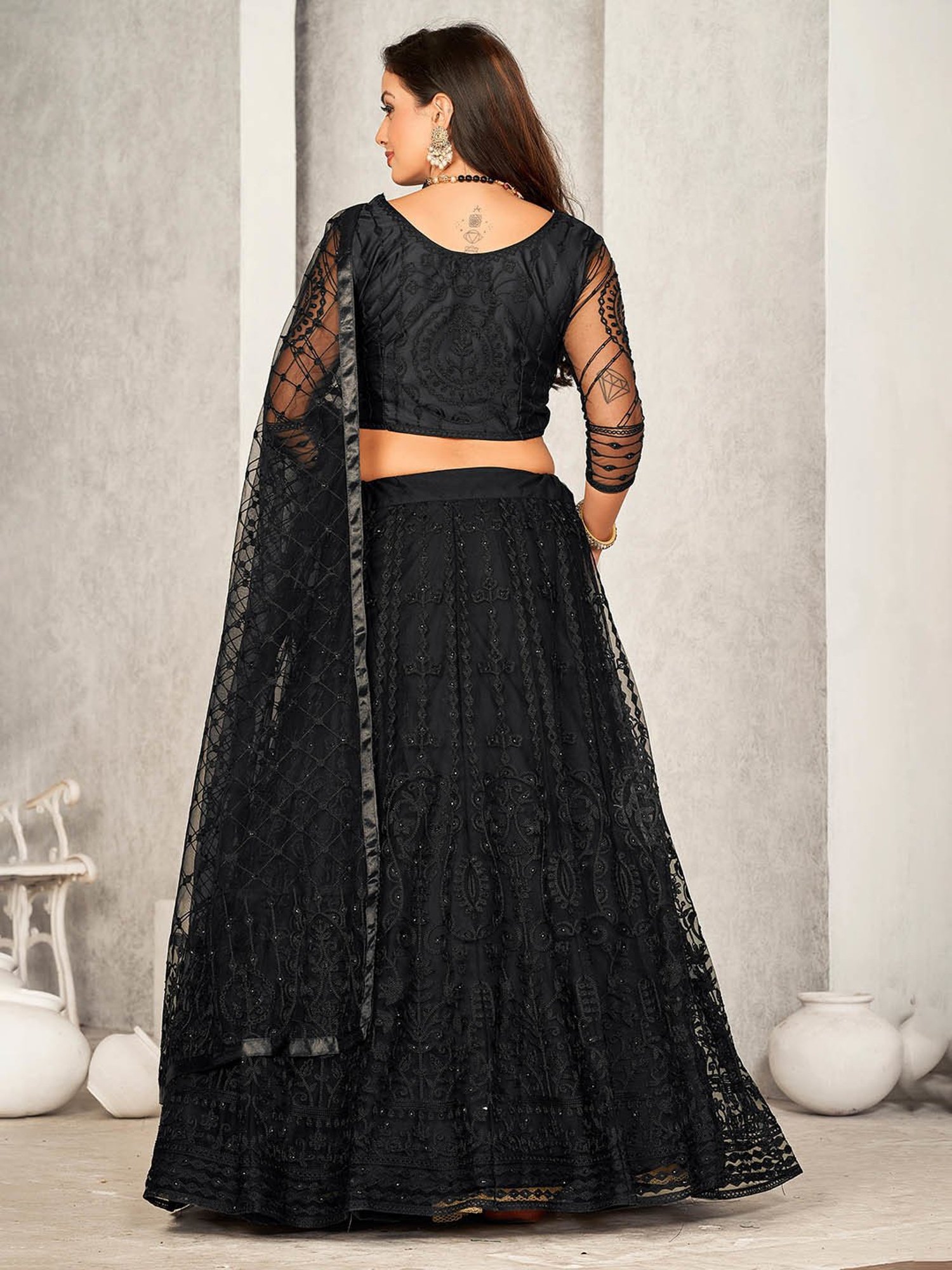 Warthy Ent Black Embroidered Lehenga Choli Set With Dupatta
