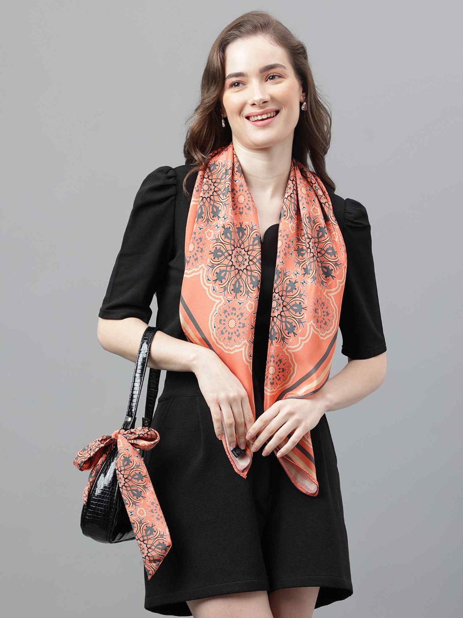 Tossido Peach Geometric Scarf & Bag Scarf Set