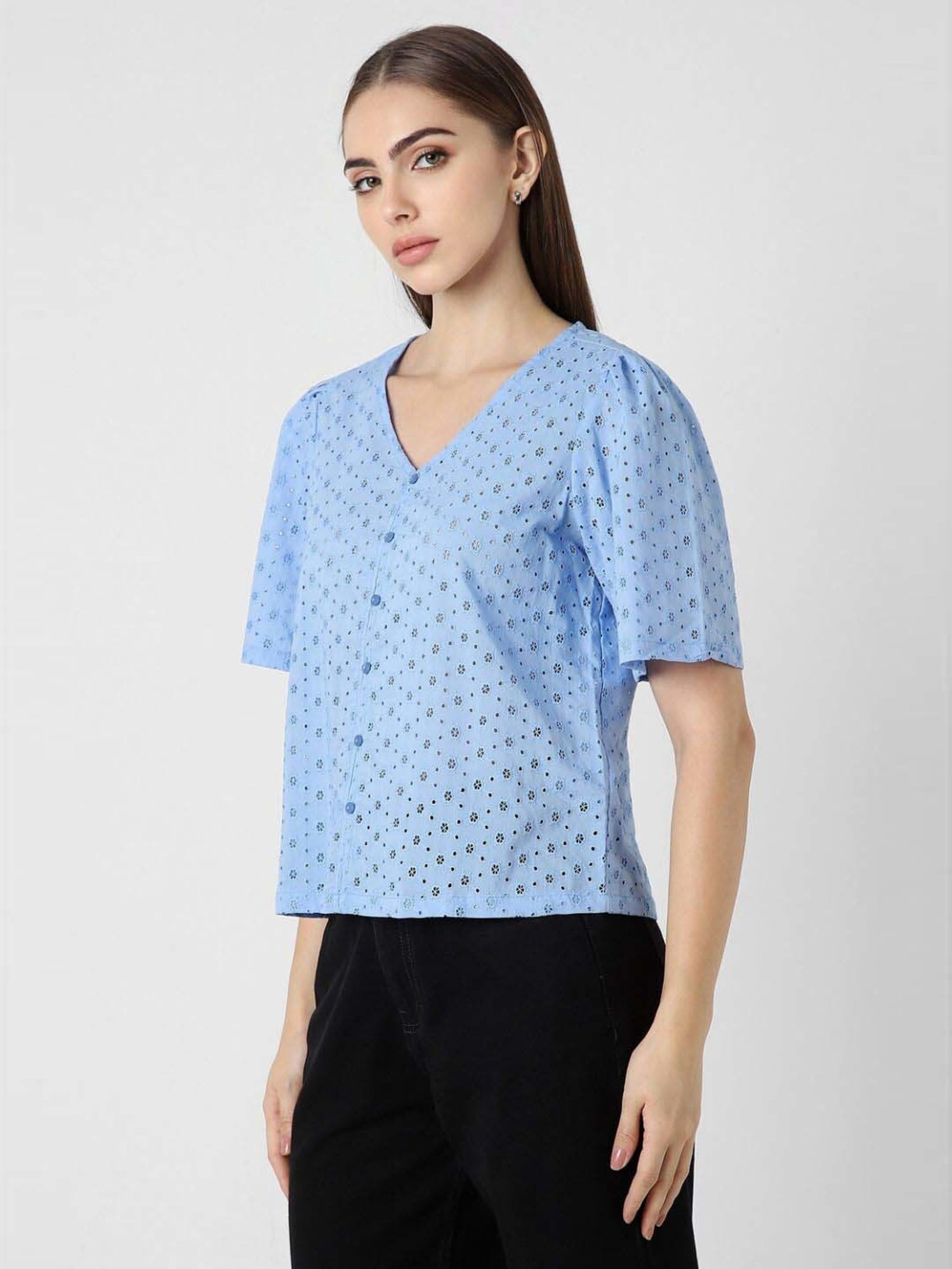 Van Heusen Blue Cotton Self Pattern Top