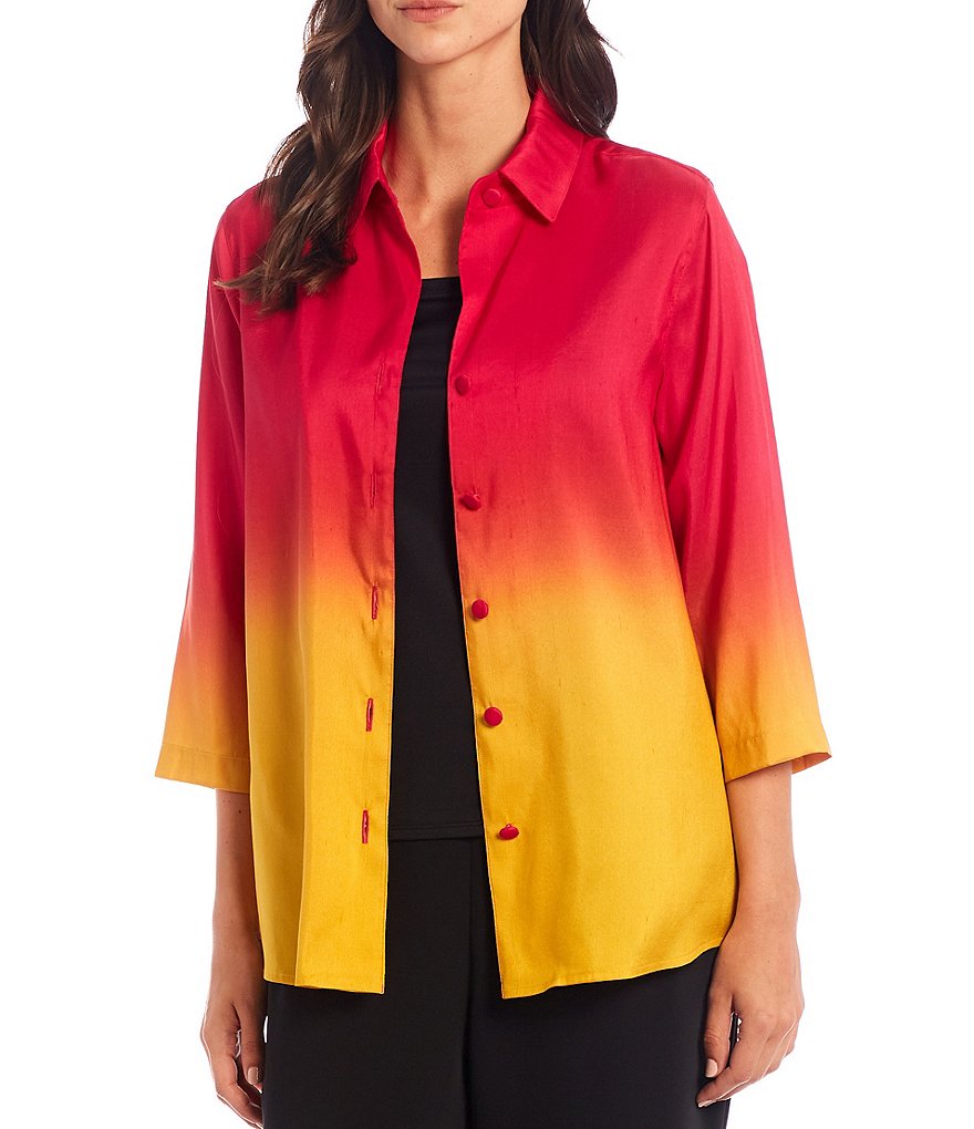 Caroline Rose Ombre Shantung Relaxed Silk Shirt Jacket