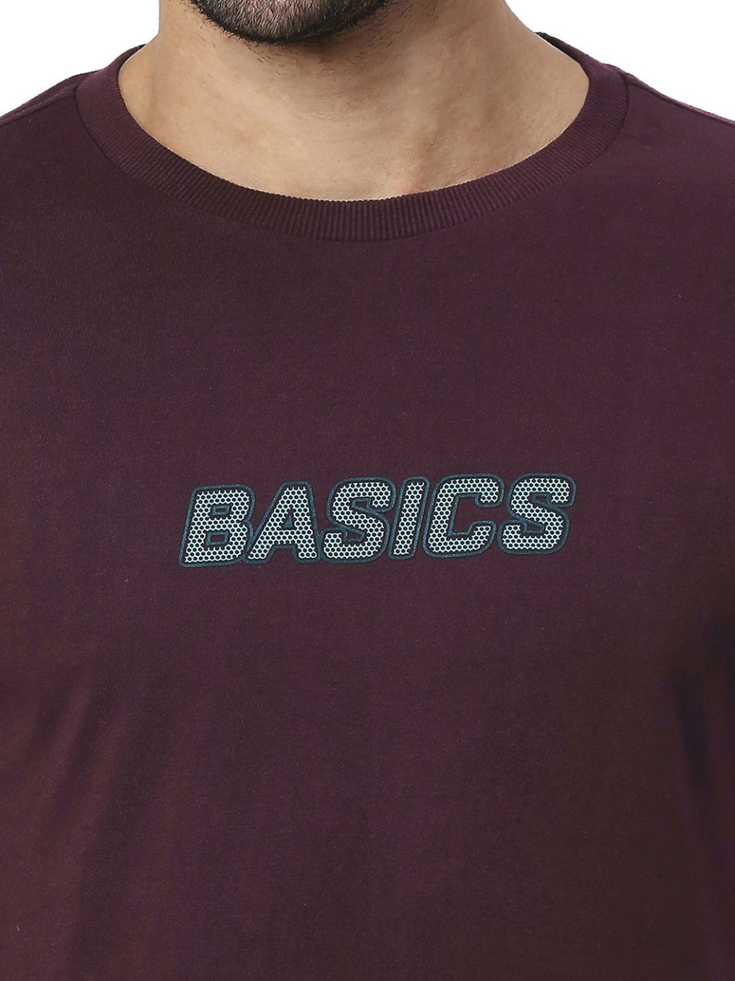Basics Maroon Slim Fit Printed T-Shirt