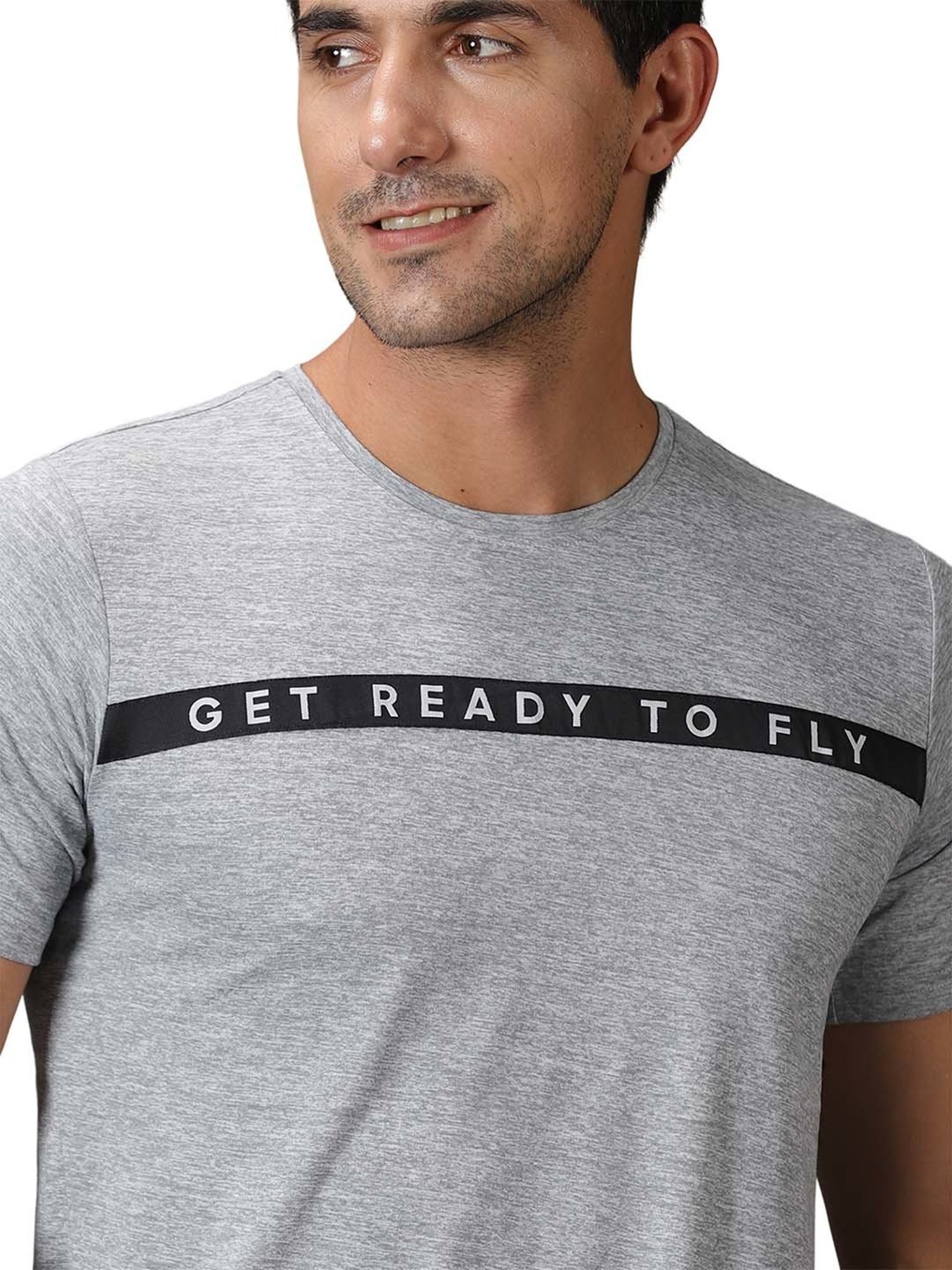 DOMIN8 Men Breathable Quick Dry Polyester Chest Tape Grey Sports T-Shirt