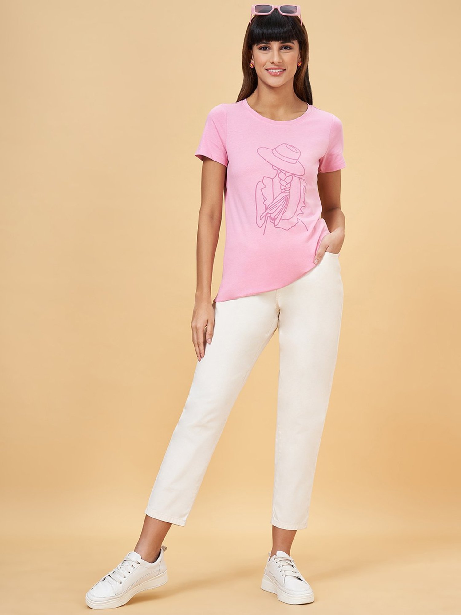 Honey by Pantaloons Dusty Pink Cotton Printed T-Shirt