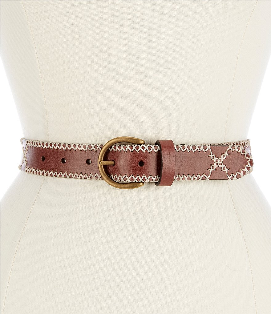 Frye 1.25#double; Embroidered Leather Jean Belt