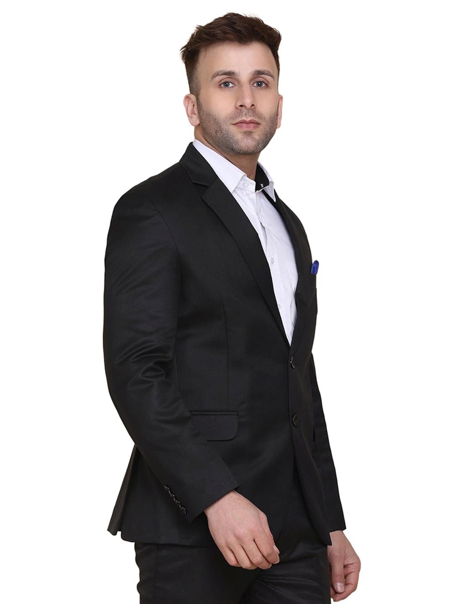 TAHVO Black Cotton Slim Fit Blazer