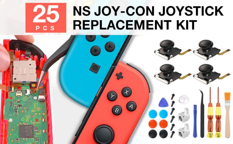 Joycon Joystick Replacement, (4 Pack) Switch Analog Stick Parts for Nintendo Switch Joy Con, Controller Repair Kit Include 4 Thumb 3D Sticks,2 Metal Buckles,2 Screwdriver,Pry Tools,6 Thumbstick Grips