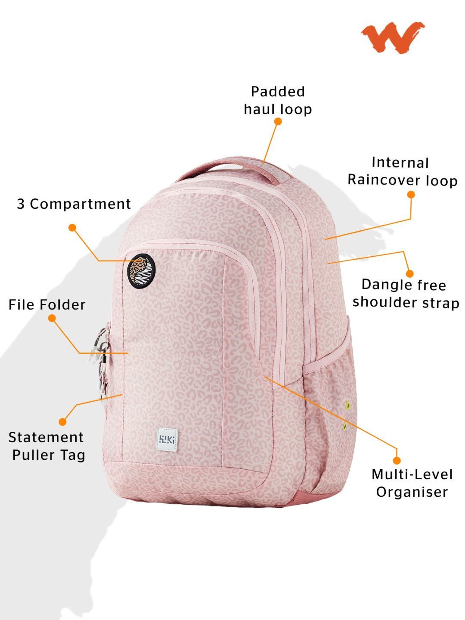 Wiki Back to School 2 Peach Polyester Printed Backpack - 30 Ltrs