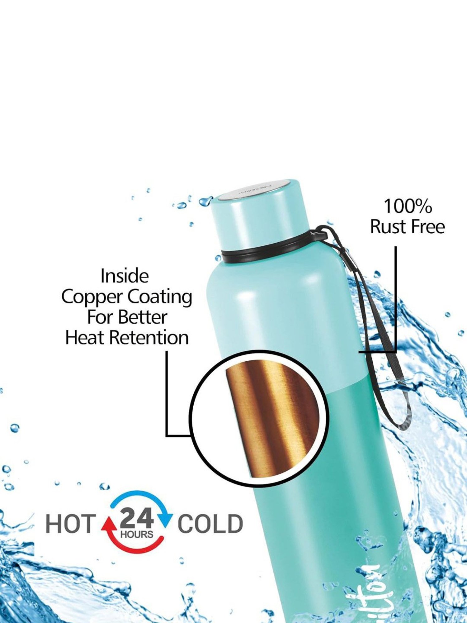 Milton Ancy 1000 Aqua Green Thermosteel 24 Hours Hot and Cold Leak Proof Water Bottle (1050 ml)