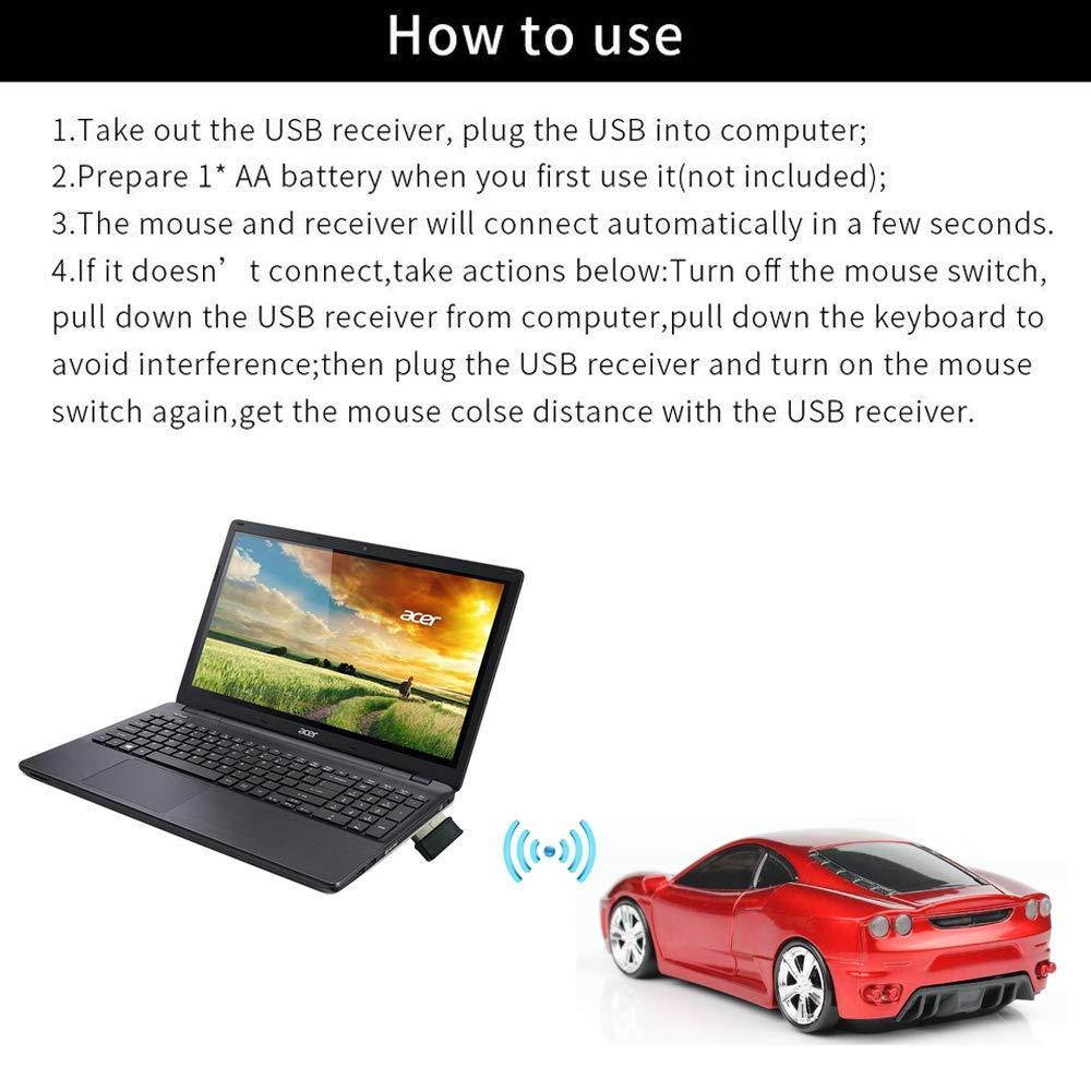 Jinfili Car Wireless Mouse Gaming Pc Optical Mice 3 Button 2.4G Mini Receiver Red for Laptop Notebook &hellip;