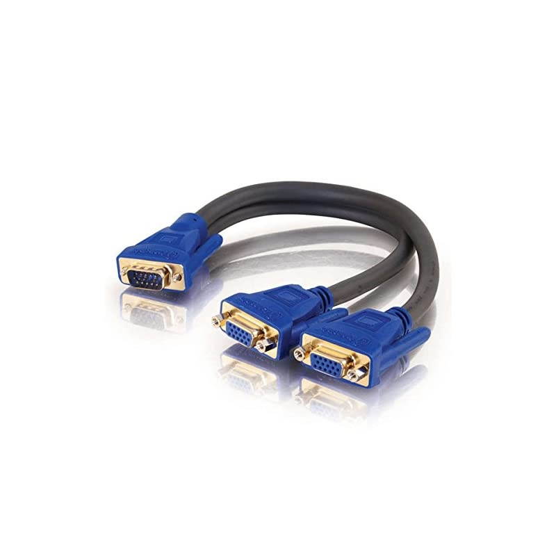 29610 Ultima One HD15 VGA Male to Two HD15 VGA Female SXGA Monitor YCable Black 1 Feet 03 Meters