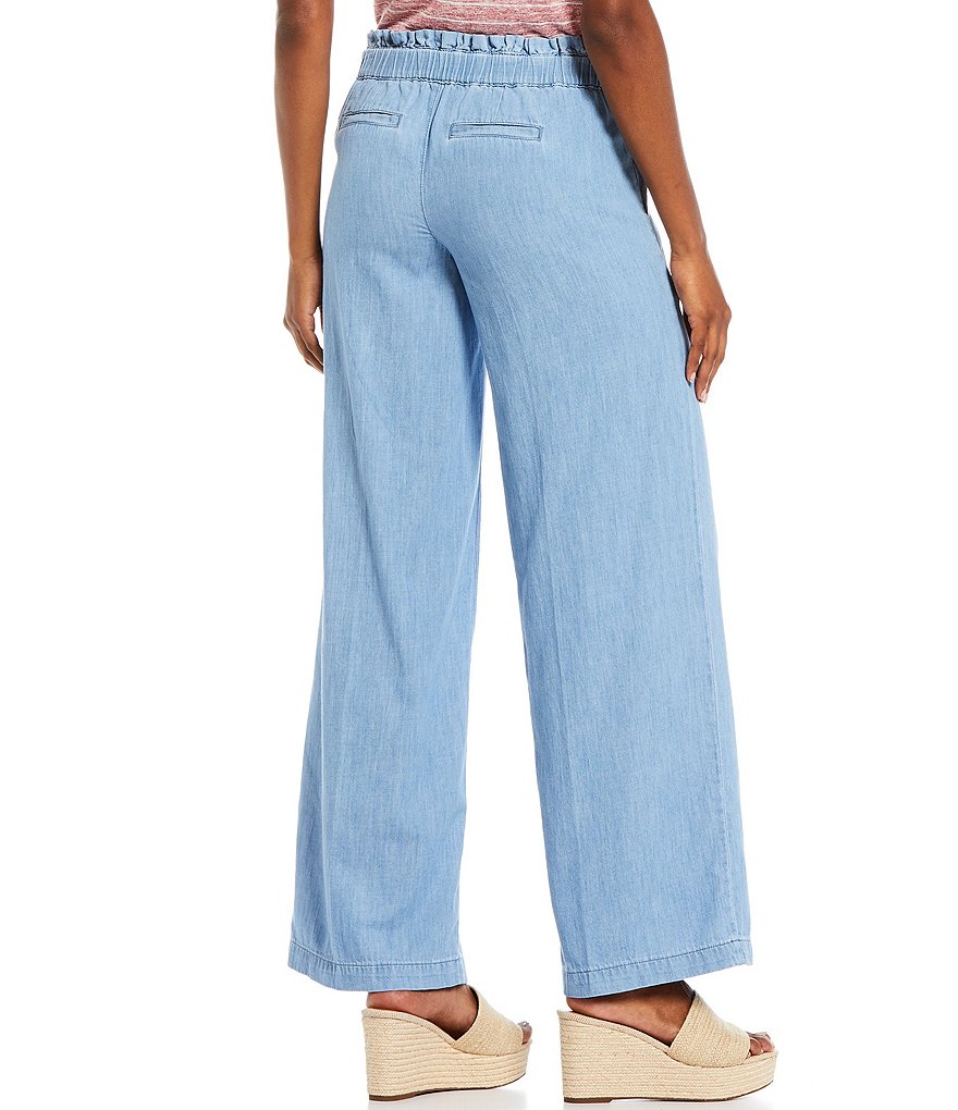 NYDJ Chambray Ruffle Drawstring Waist Wide Leg Pants
