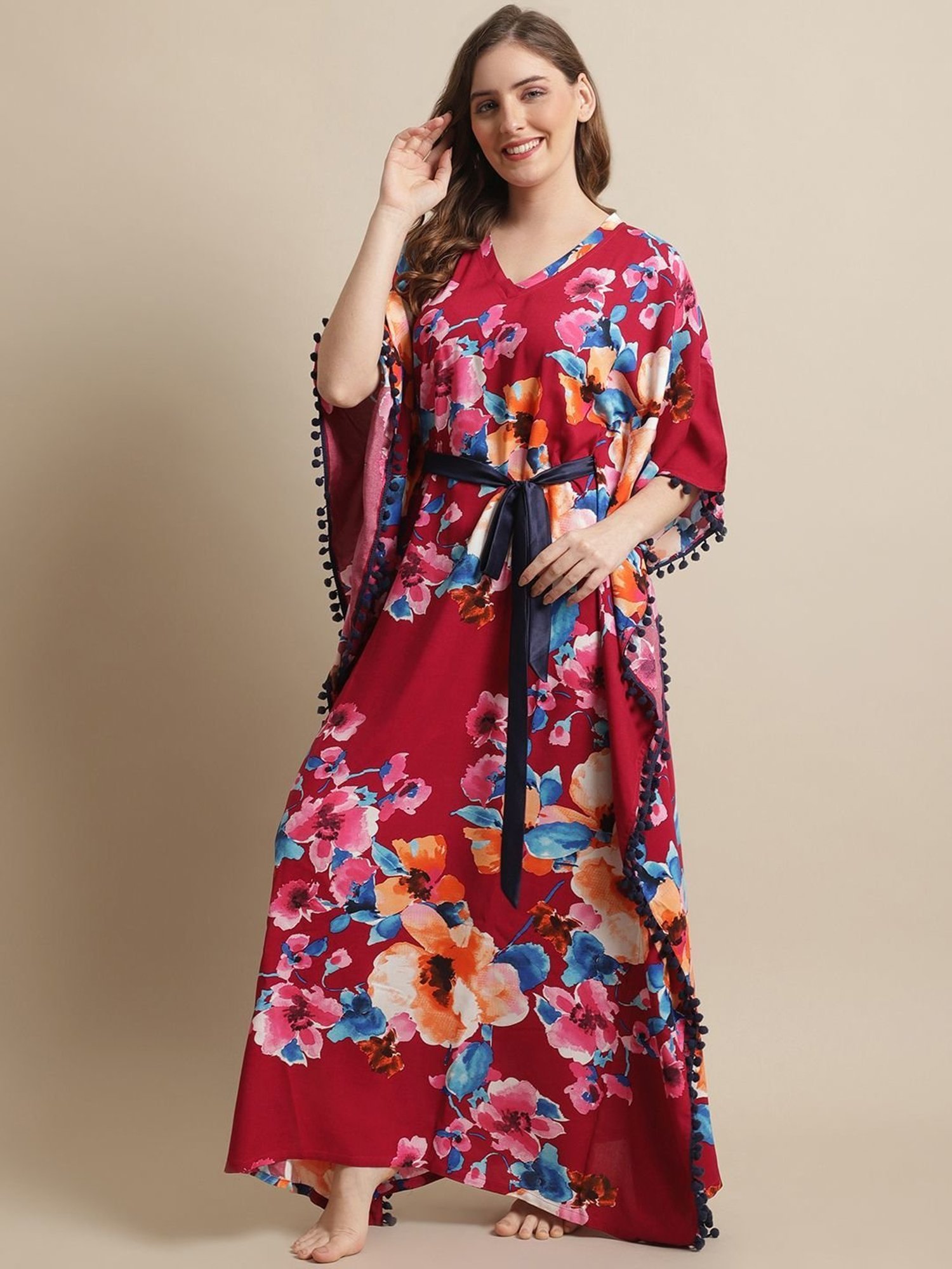 Boston Club Maroon Printed Kaftan
