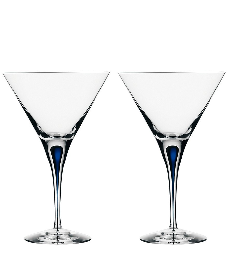 Orrefors Intermezzo Blue Drop Martini Glass, Pair