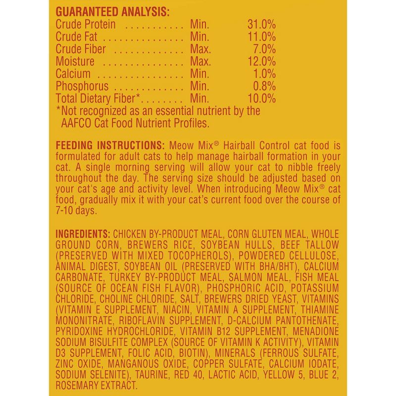 Meow Mix Hairball Control with Flavors of Chicken, Turkey & Salmon Adult Complete & Balanced Dry Cat Food - 6.3lbs