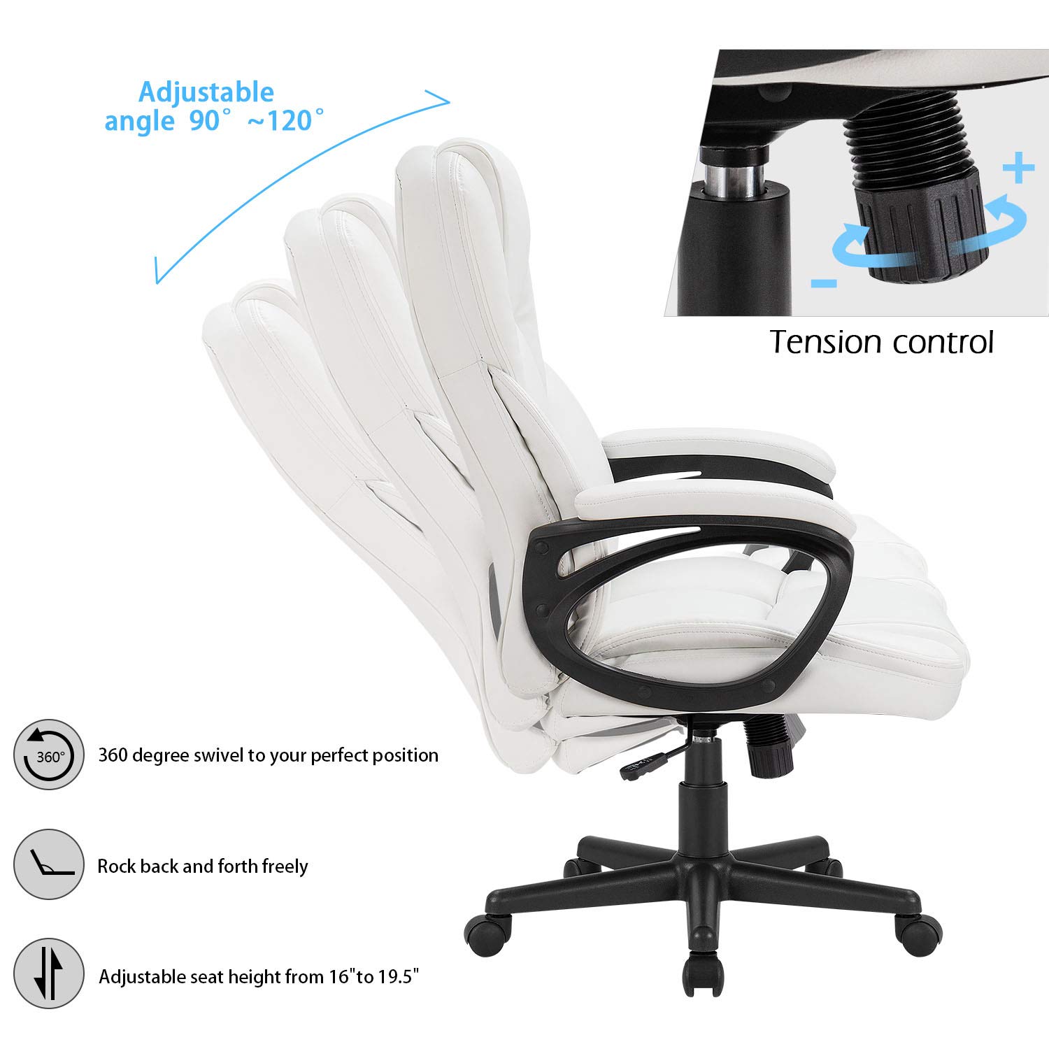 Furmax Office Exectuive Chair High Back Adjustable Managerial Home Desk Chair, Swivel Computer PU Leather Chair with Lumbar Support (Black)