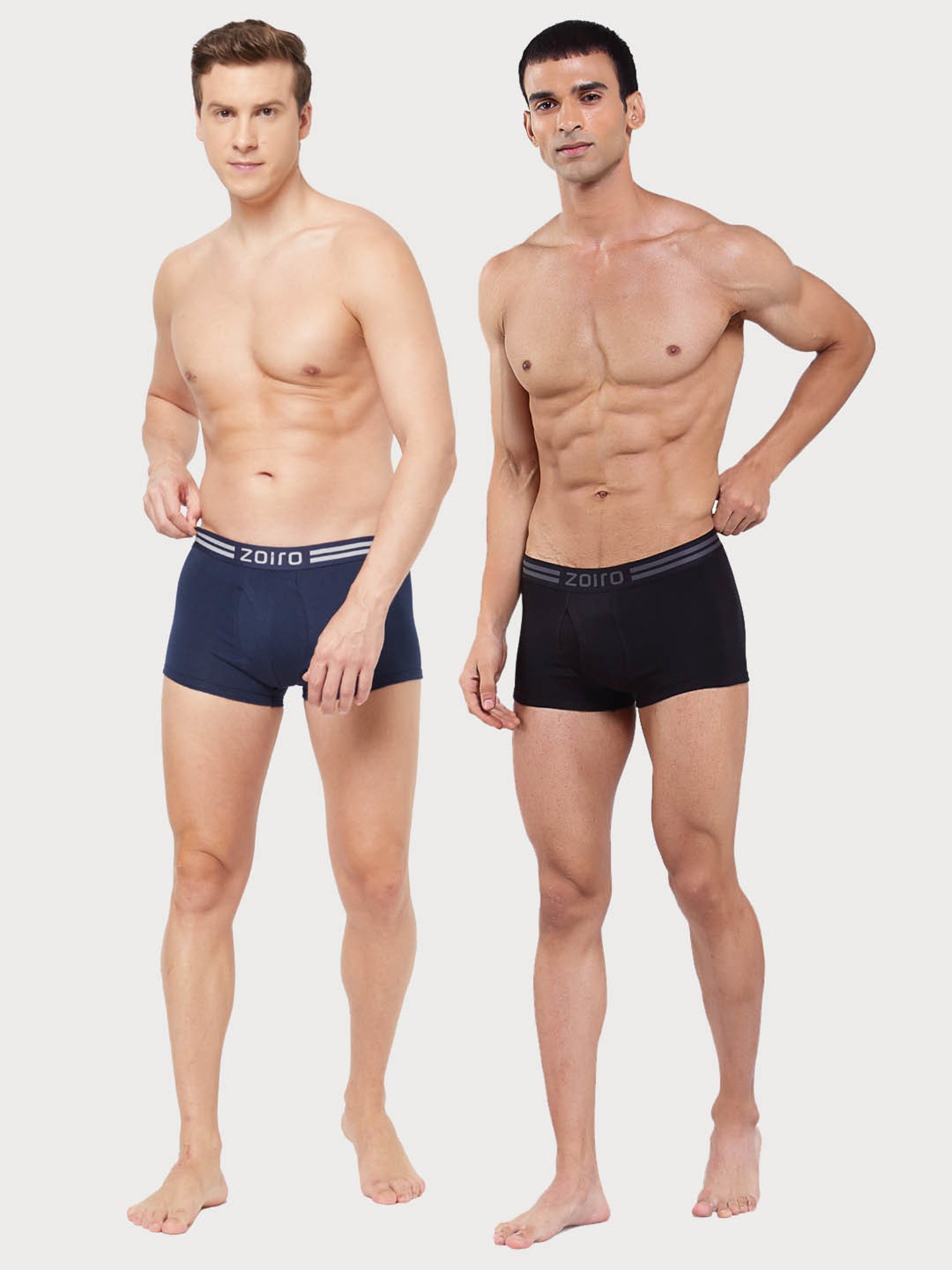 Zoiro Dark Denim & Black Cotton Regular Fit Trunks - Pack Of 2