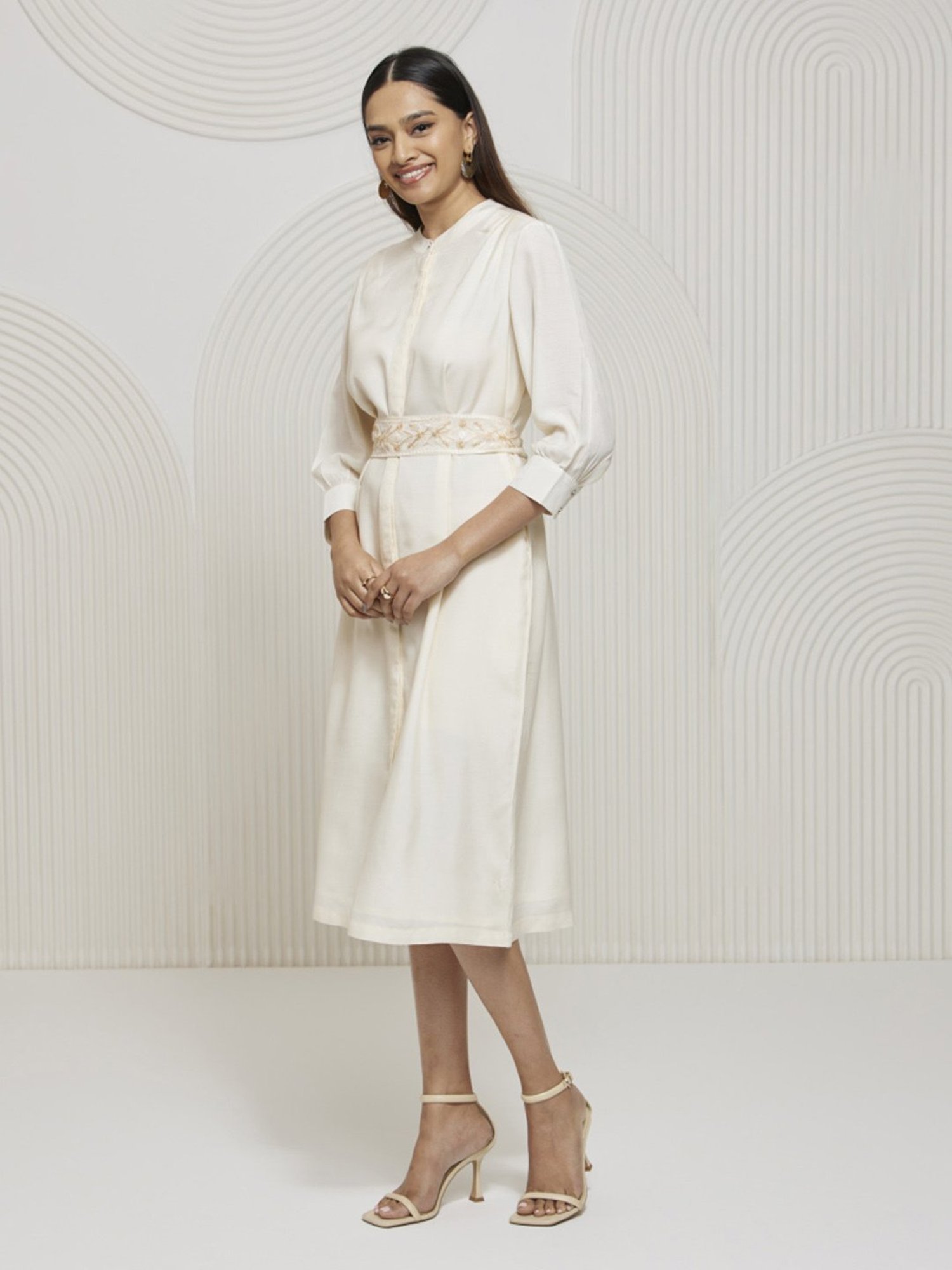 Artagai Snow White Shift Dress with Embroidered Belt