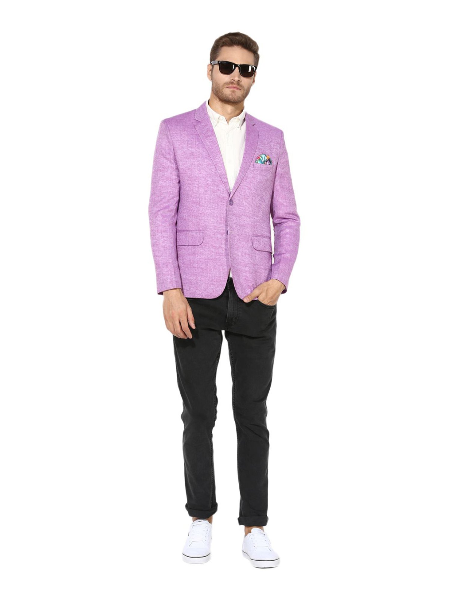 Hang Up Purple Linen Regular Fit Self Pattern Blazer