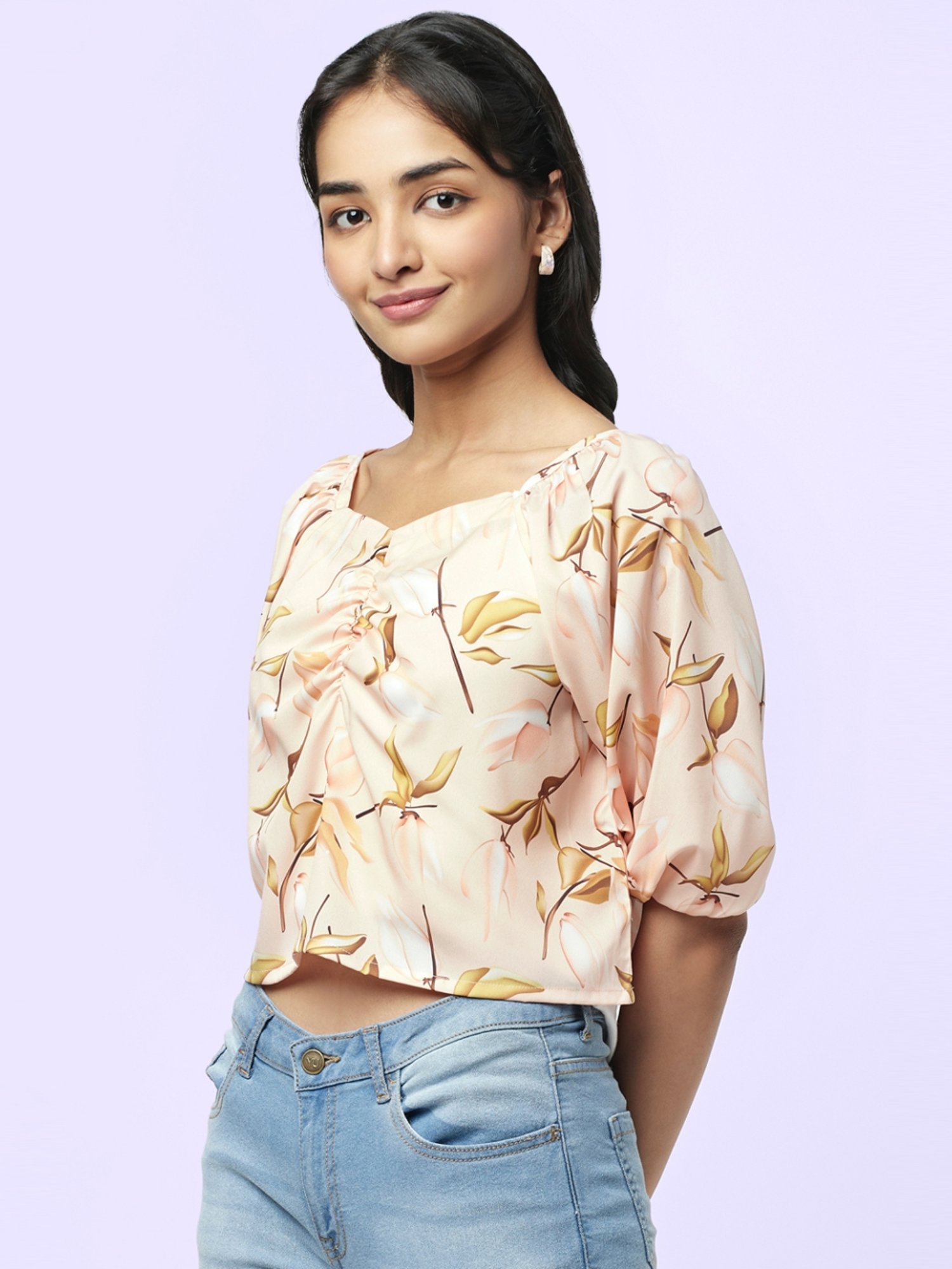 YU by Pantaloons Cream Printed Top