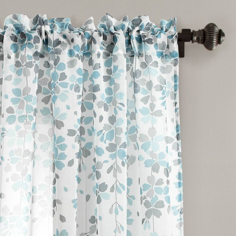 Set of 2 (84"x38") Weeping Flower Sheer Window Curtain Panels Blue/Gray - Lush Décor