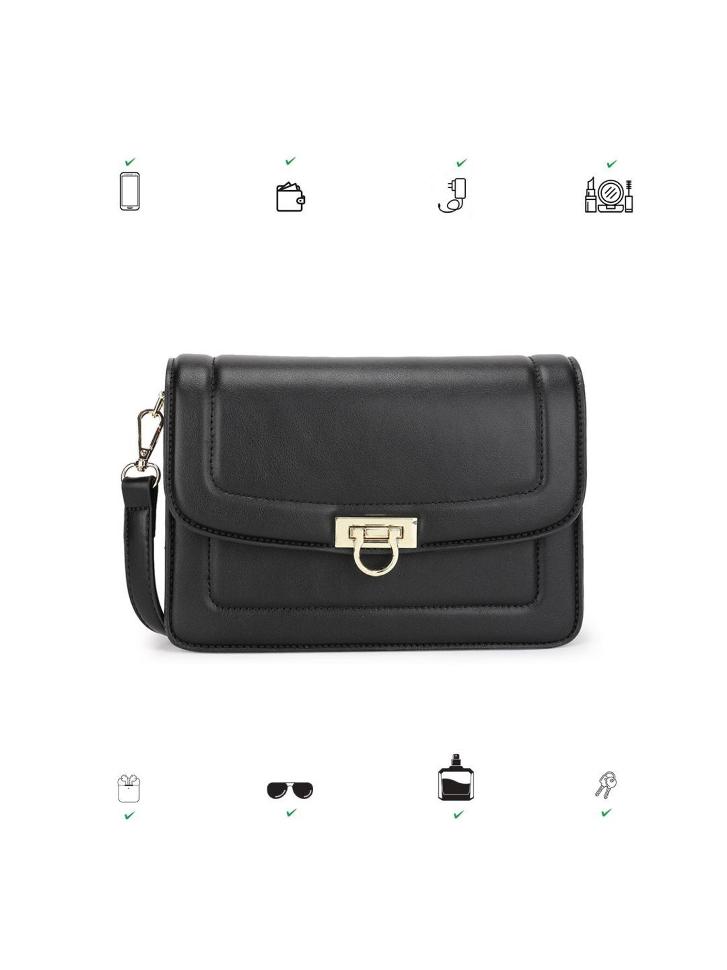 Tyra Dahlia Black Solid Faux Leather Sling Handbag