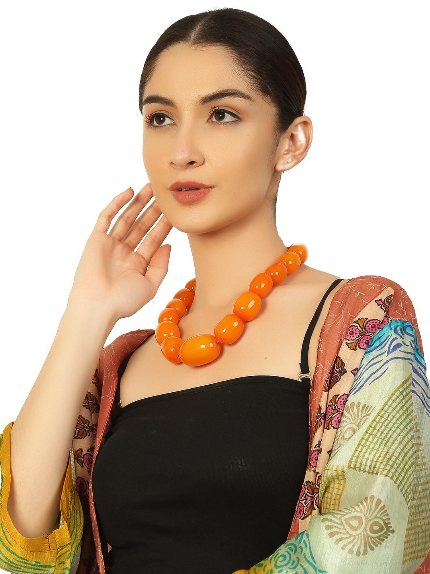 Imli Street Resin Orange Beaded Necklace