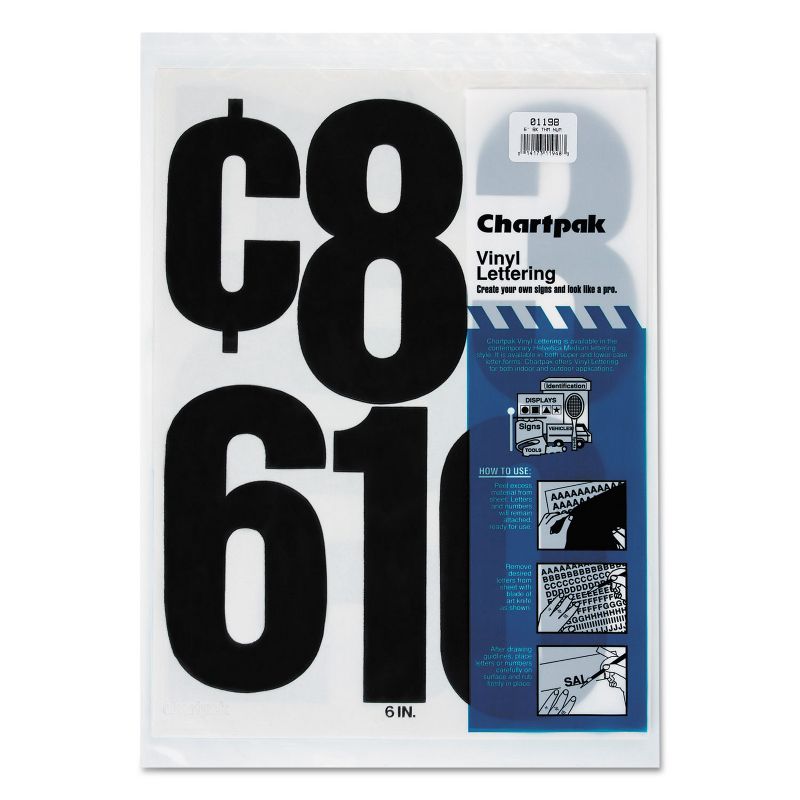 Chartpak Press-On Vinyl Numbers Self Adhesive Black 6"h 21/Pack 01198