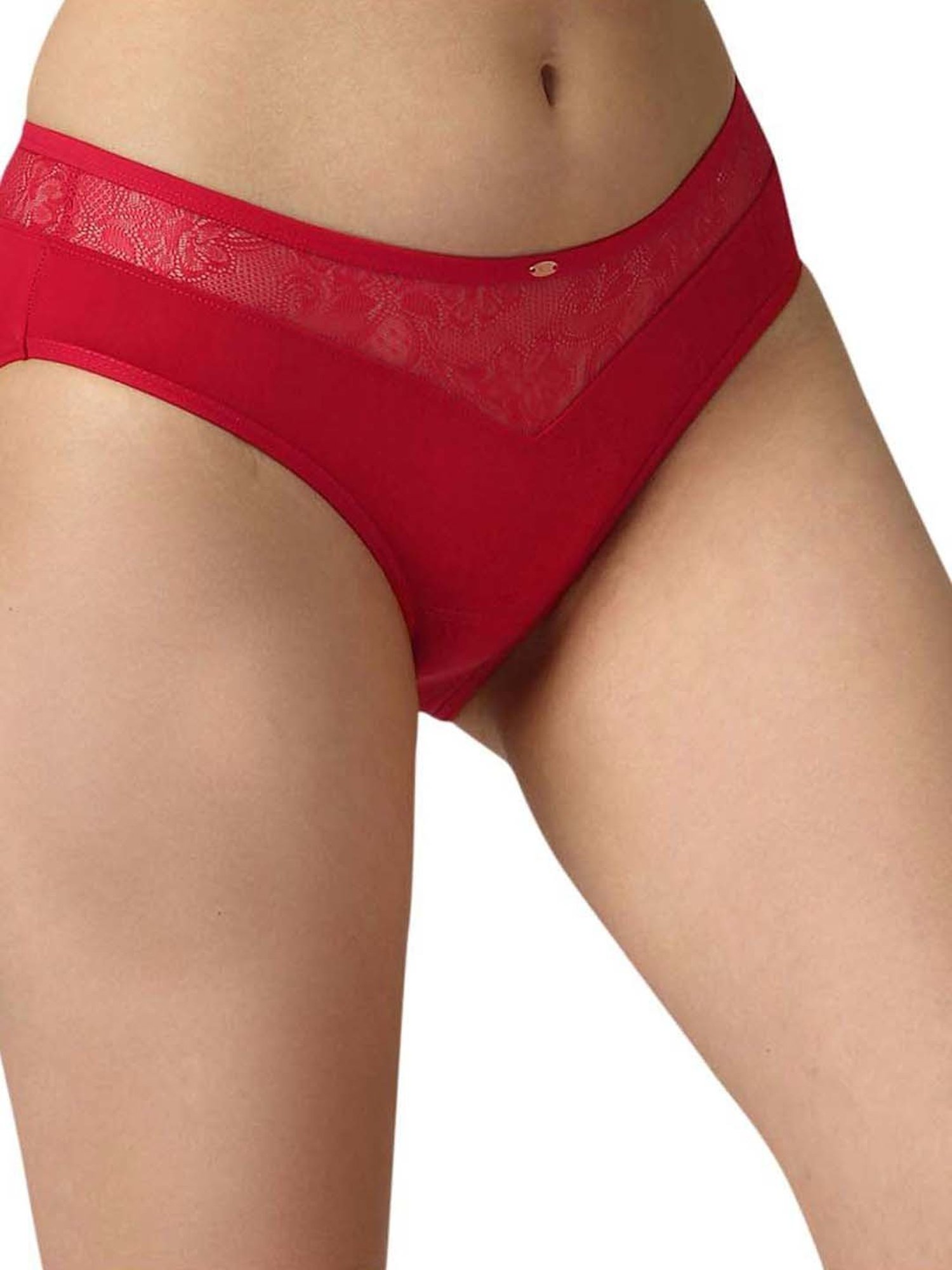Soie Red & White Lace Work Bikini Panties - Pack Of 2
