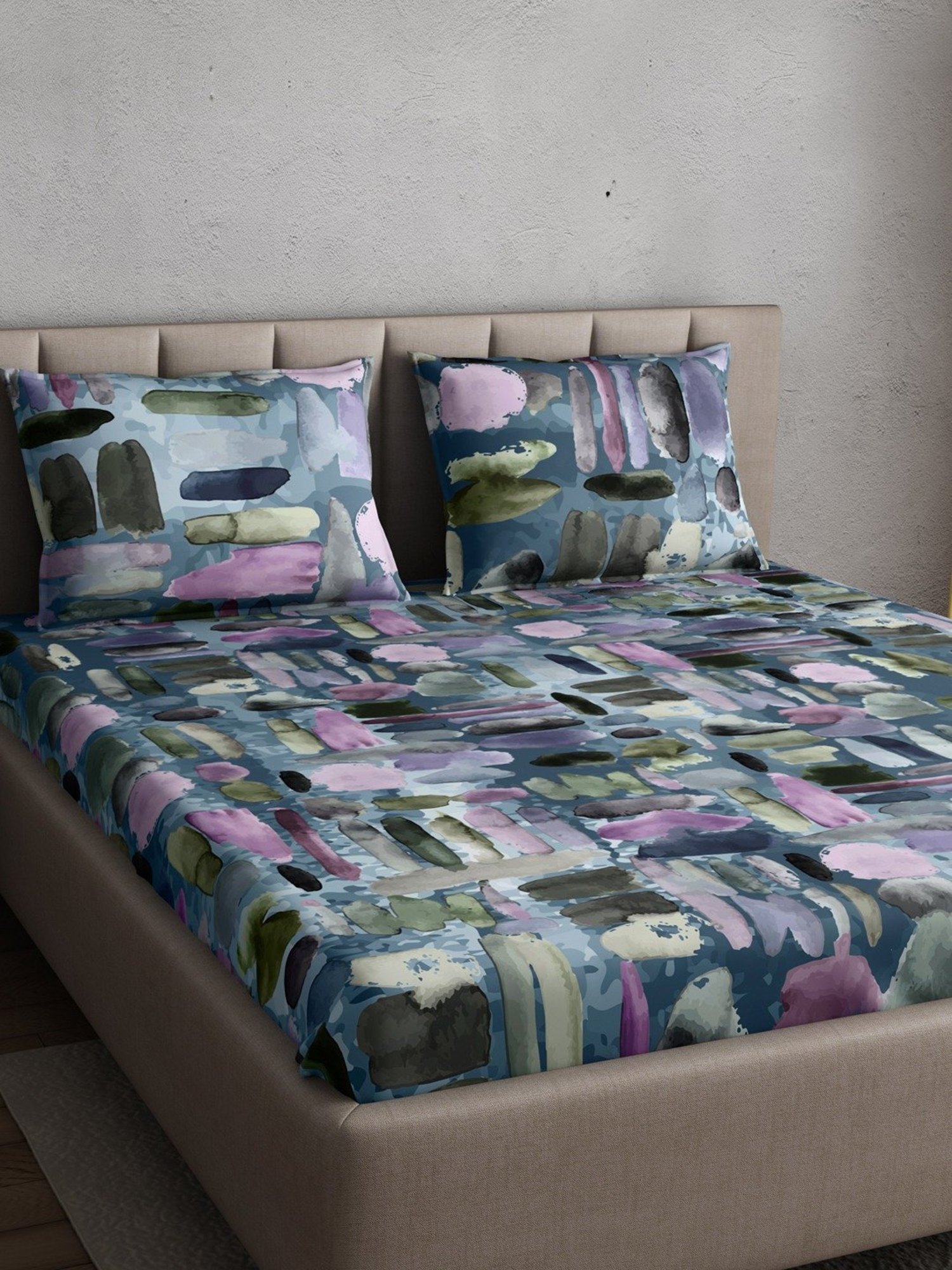 Petal Home Pebbles Blue Cotton 144 TC Bedsheet